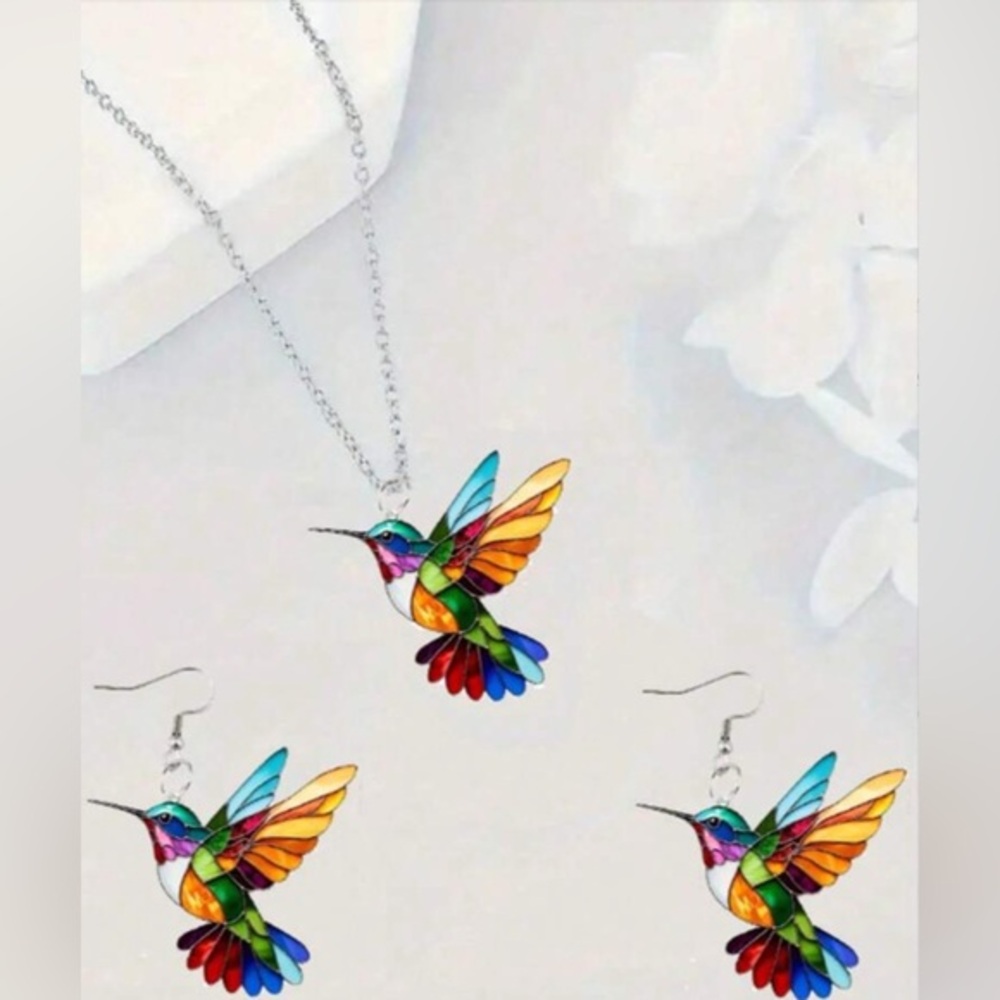 ✨Colorful Hummingbird hypoallergenic Necklace and Earrings Set